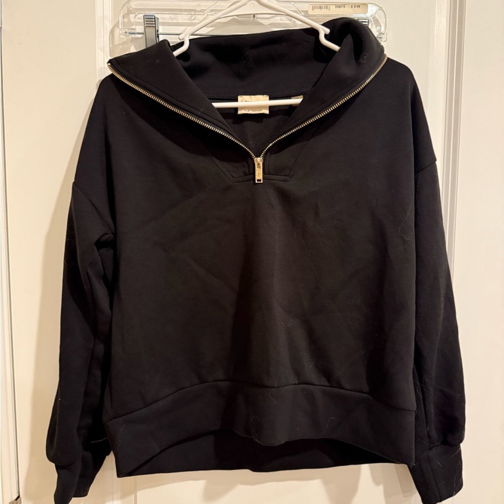 Elie Tahari Black Half-Zip Pullover Sweatshirt with Gold Zip